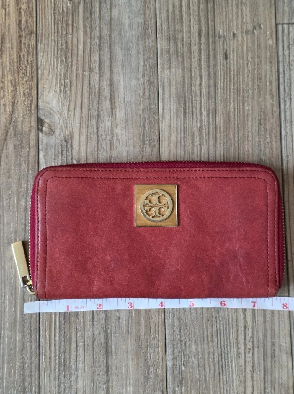 Tory Burch Red Zip-Around Leather Wallet
